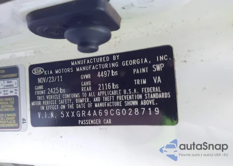 2012 Kia Optima Sx из США, поврежденный, VIN 5XXGR4A69CG028719